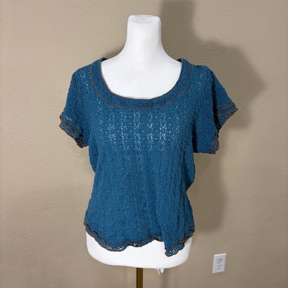 Natural Life Ashley Lace Top Blue Sz Large Forest Fairy Semi Sheer Cottagecore - Picture 2 of 8